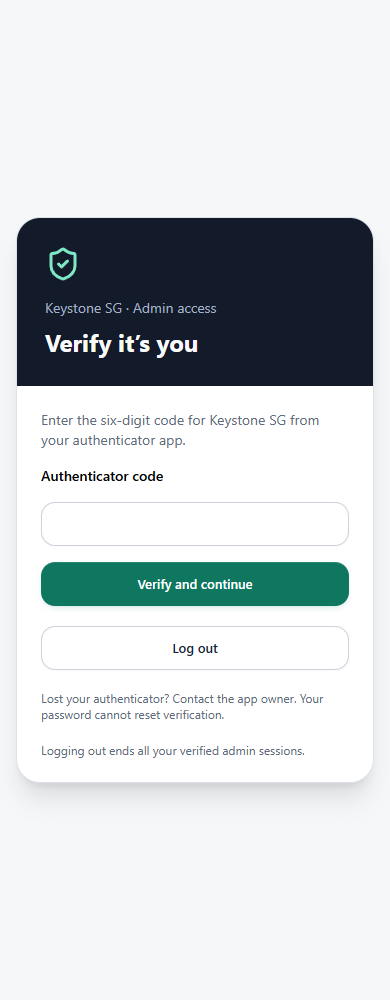 Example authenticator verification screen with an empty six-digit input